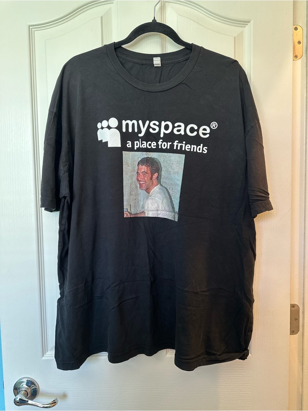 Myspace A Place For Friends Graphic T-Shirt Black Y2K Internet Tee XXL